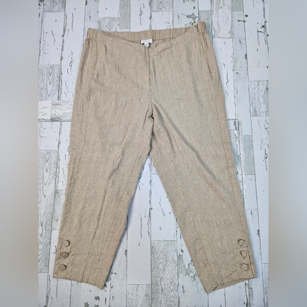 J. Jill Linen Stretch Beige Cropped Pants Side Zip Button Hem Womens XL